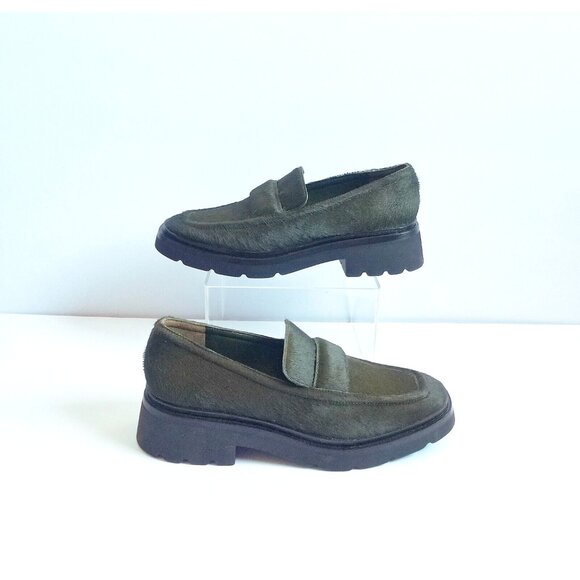 VINCE Robin Penny Loafers Dark Green Calf Hair EU 36 US 6 Slip On - Picture 4 of 12